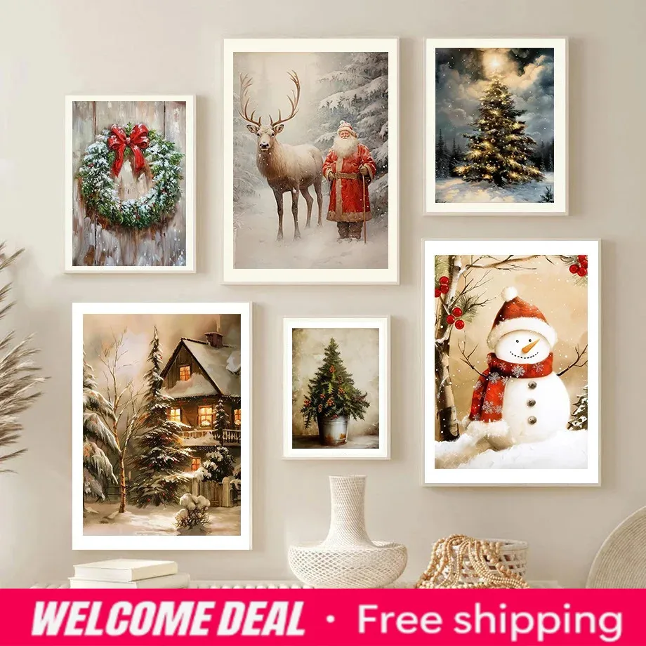 Resin Art Wall - Kerstdecoratie Cadeau Kerstboom Kerstman Rendier Poster
