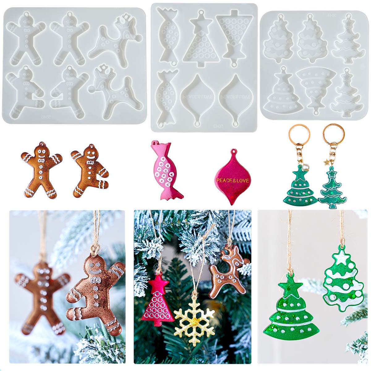 Resin Art Mold - Kerstserie Oorbellen Hanger Siliconen Mal DIY