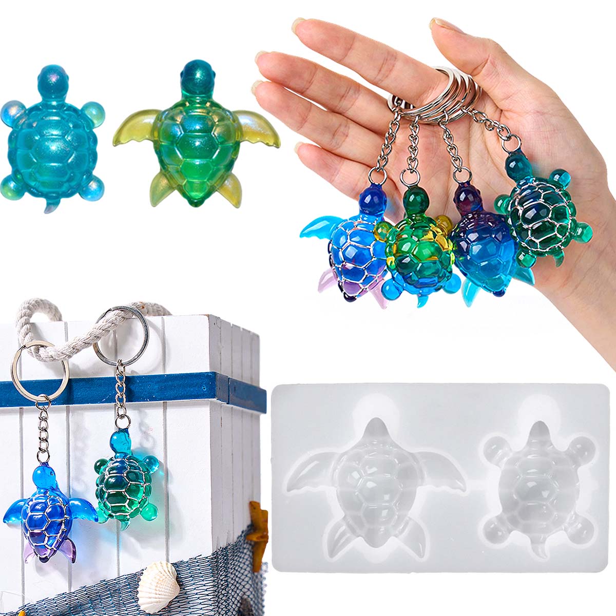 Resin Art Letters - 3D zeeschildpad sleutelhanger siliconen mal DIY