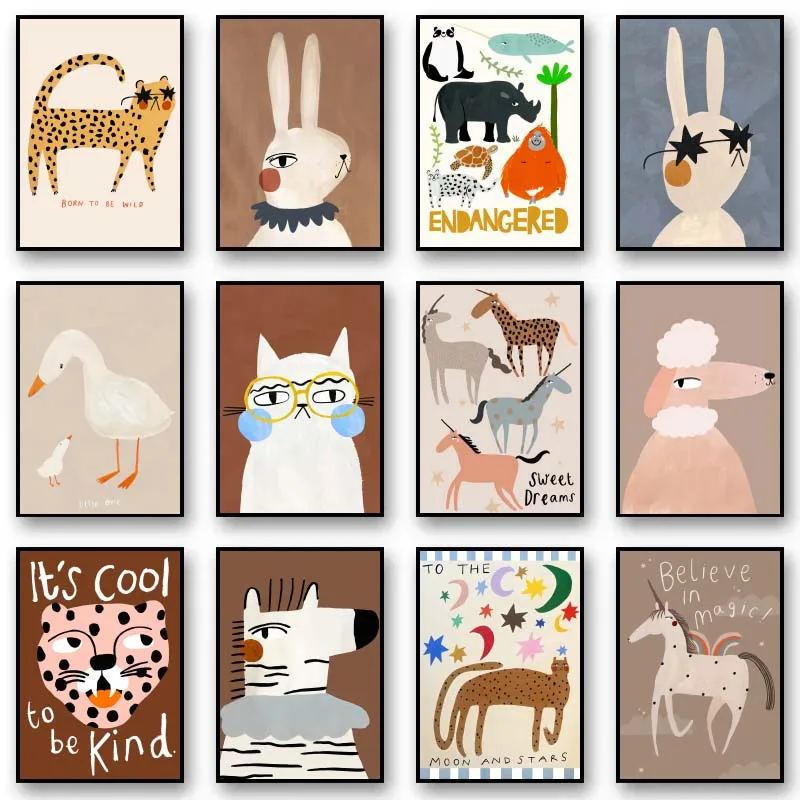 Resin Art Wall - Grappige schattige dieren (konijn, paard, panda)